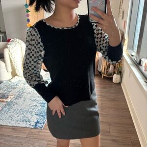 Liverpool knit to woven long sleeve top checkered size small